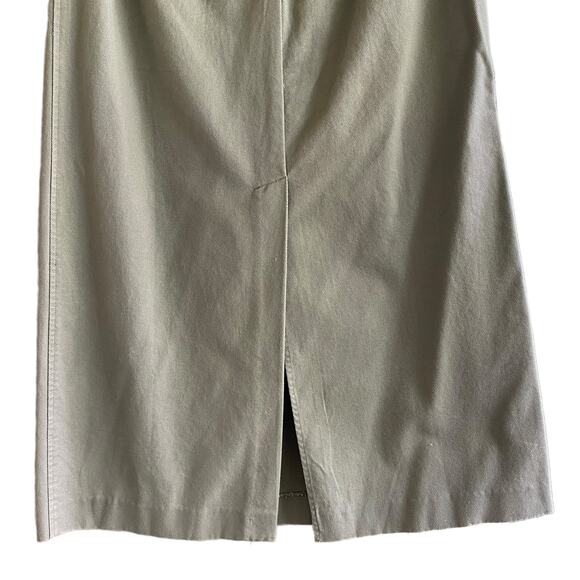 TALBOTS Sz 8 Skirt Cotton Long Neutral Minimalist Academia Back Slit Sage Modest - Picture 8 of 9